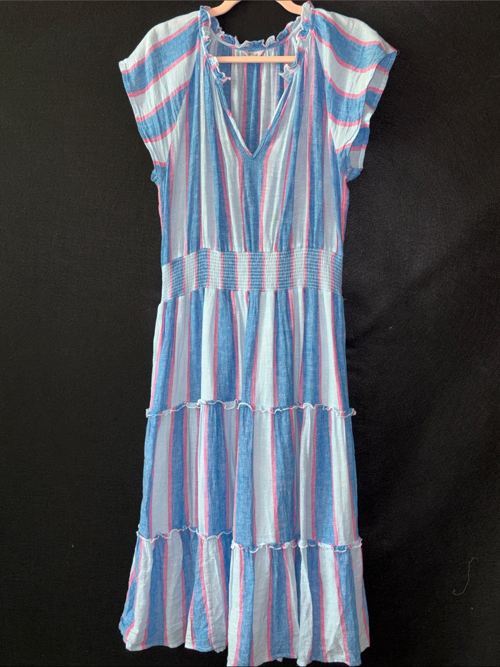 Rails Amellia Kona Striped Blues & Pink Linen Blend Baby Shower? Dress Large